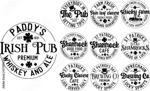 St Patrick's Day Round Signs SVG Bundle, St Patricks Day Sign svg, St Patrick's Brewing Co svg, Everybody in The Pub Getting Tipsy 2023 svg