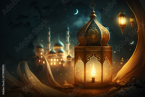 Islamic ramadan kareem and eid greeting background Generative AI
