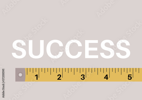 A yellow ruler tape measuring a success sign