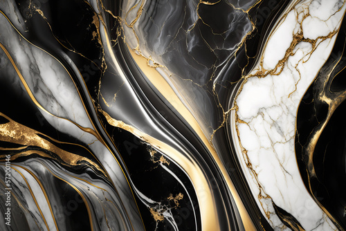 Luxury marble texture background white black gold. Natural stone color material pattern Generative AI