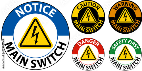 Danger Main Switch Sign On White Background