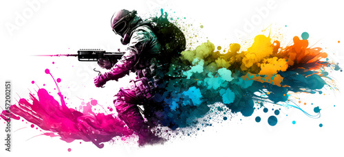 Paintball banner with white background. Generative AI photo