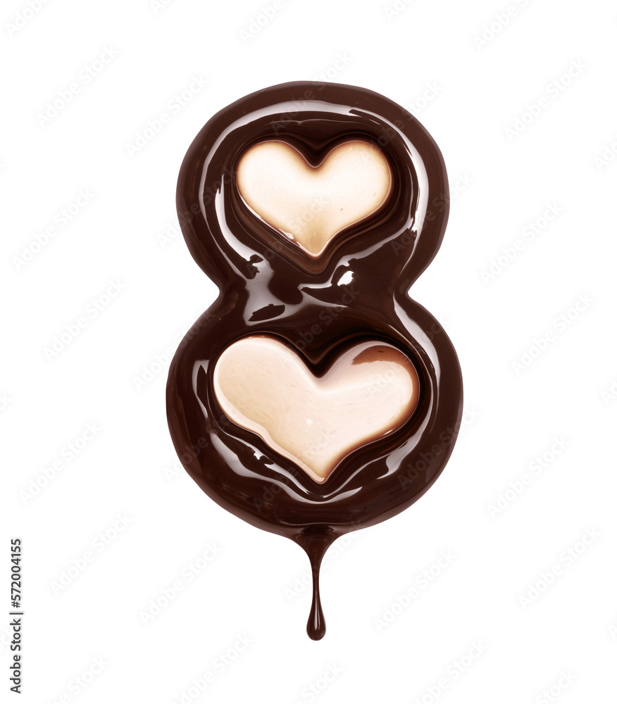 Number 8 with drop is made of melted chocolate Number 8 with drop is made of melted chocolate