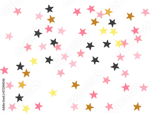 Beautiful black pink gold starburst scatter background. Many stardust spangles holiday decoration particles. Isolated star burst backdrop. Spangle confetti explosion.