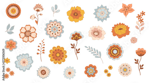 Groovy Hippie Flower Power. Retro floral set