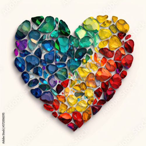 Multicolor gems laid out in the form of a heart photo