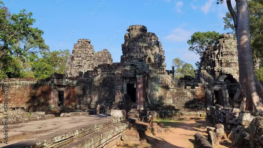 Mysterious Ancient ruins Banteay Kdei temple - famous Cambodian landmark, Angkor Wat complex of temples. Siem Reap, Cambodia. Prasat Banteay Kdei, meaning A Citadel of Chambers, also known as Citadel Mysterious Ancient ruins Banteay Kdei temple - famous Cambodian landmark, Angkor Wat complex of temples. Siem Reap, Cambodia. Prasat Banteay Kdei, meaning A Citadel of Chambers, also known as Citadel