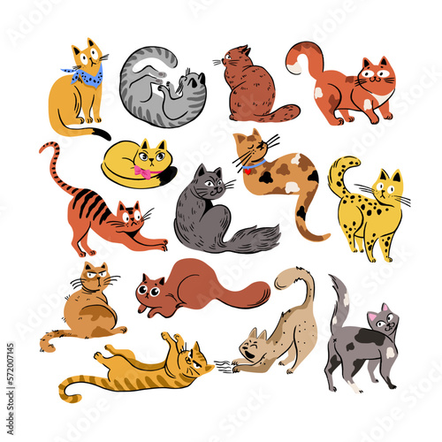 Canvas Print Cute and funny cats doodle set