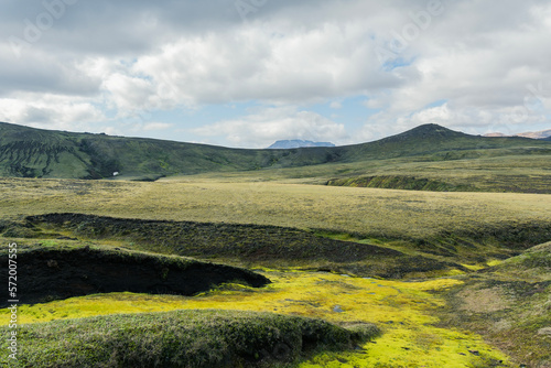 View of amazing landscape in Iceland while trekking famous Laugavegur trail