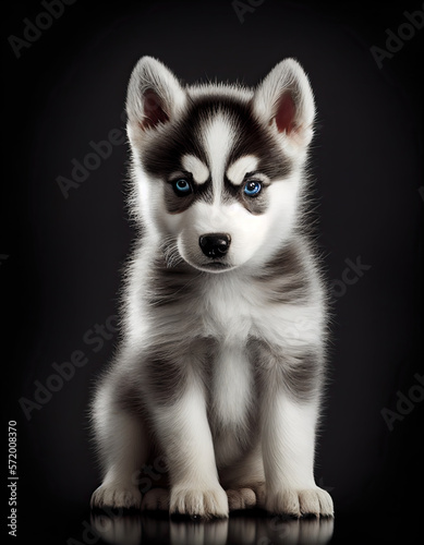 Adorable Baby Husky Puppy Dog Illustration. Generative AI