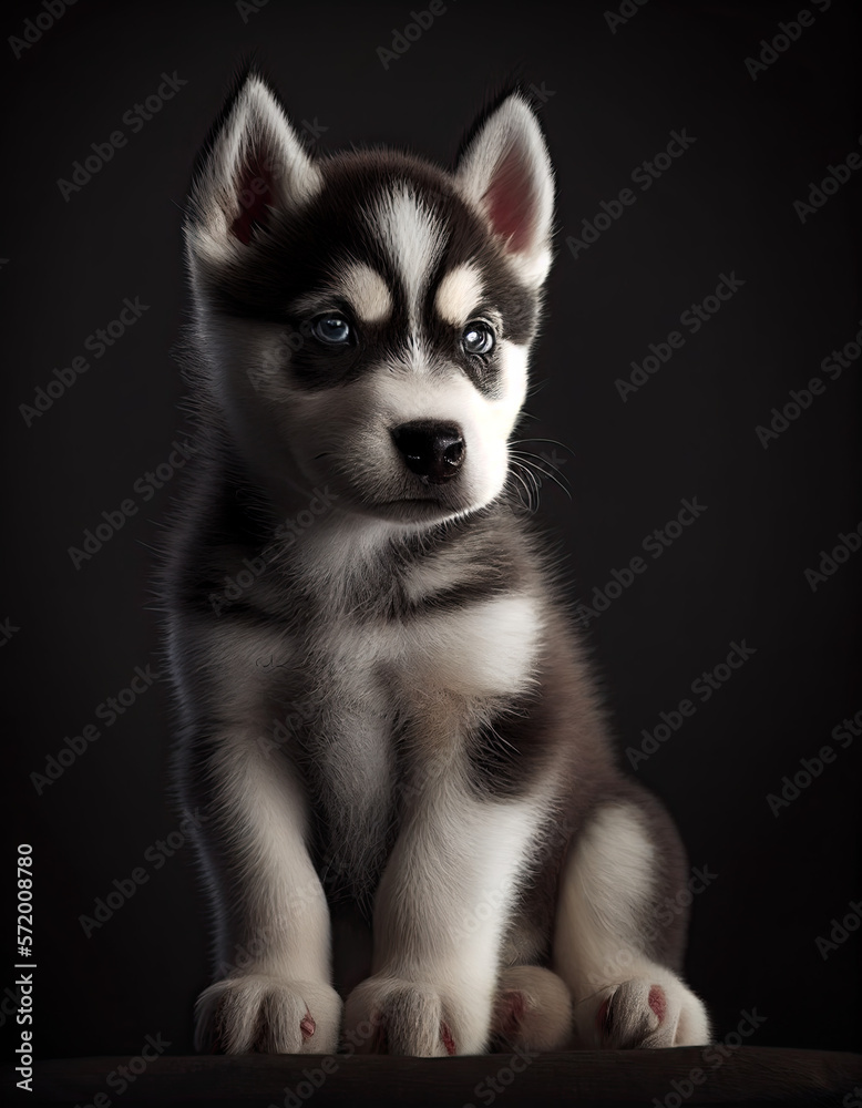 Adorable Baby Husky Puppy Dog Illustration. Generative AI