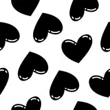 Black and white seamless pattern with love hearts. Vector background.