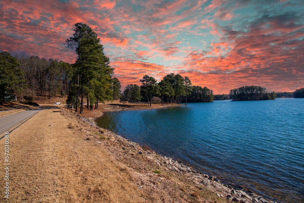 Wall Mural vast blue rippling water at Lake Lanier with the sun reflecting off the water an