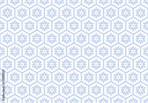 Abstract Seamless Blue Geometric Floral Pattern. Honeycomb Structure.