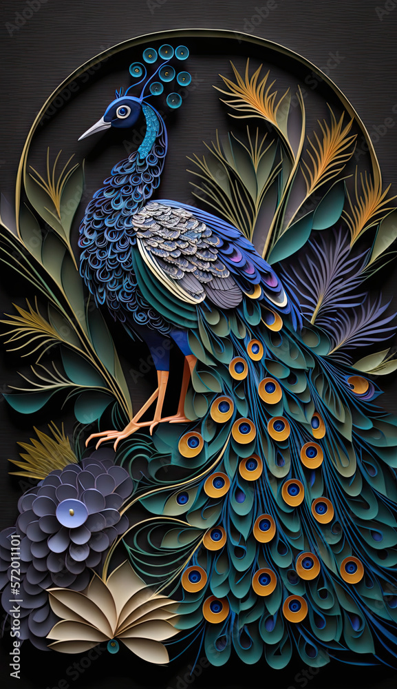 Naklejka premium Peafowl Paper Quilling