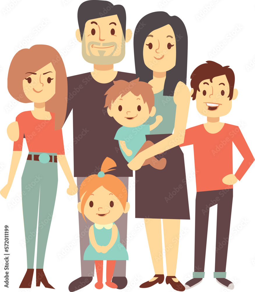 Happy family portrait. Smiling parents standing with kids