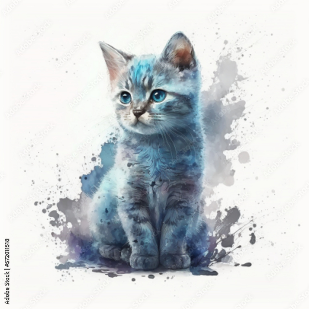 illustration with cute blue cat, Generated AI