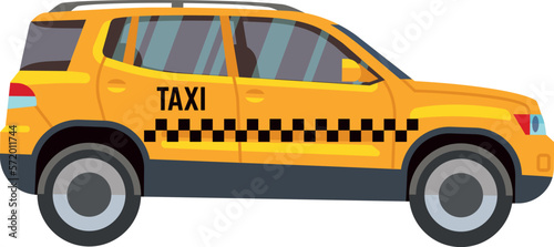 Yellow crossover car with checkered pattern. Taxi service auto