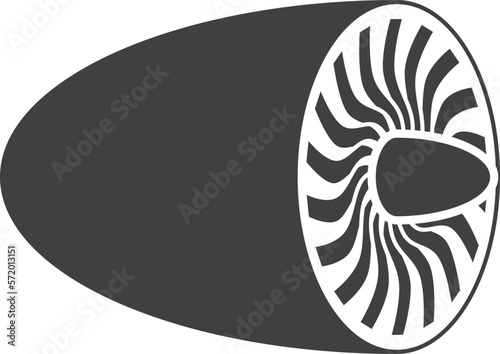 Aircraft turbine icon. Rotating engine black blades