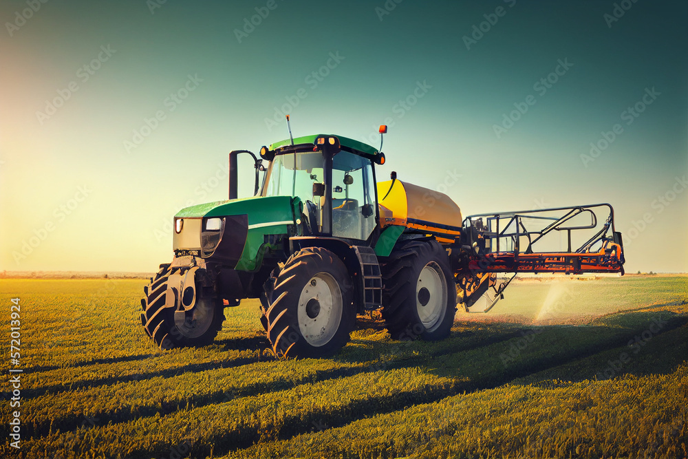 Naklejka premium Moderner Traktor in Aktion: Effiziente Landwirtschaft auf dem Feld - Generative Ai