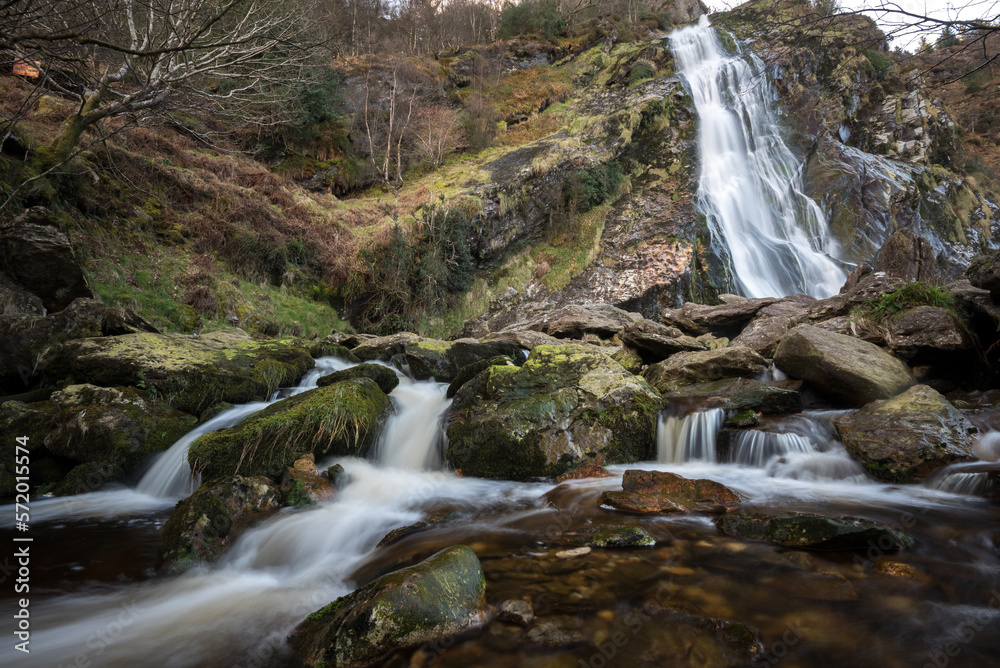 Fototapeta premium View of gushing Powercourt waterfall in Enniskerry, Ireland