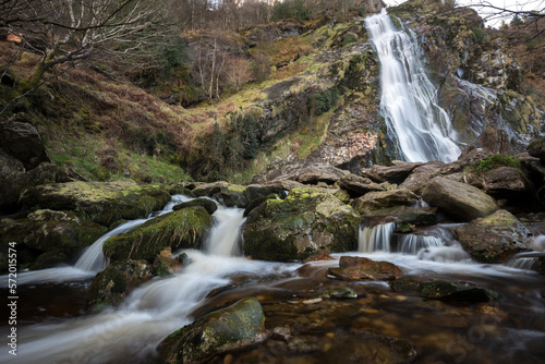 View of gushing Powercourt waterfall in Enniskerry, Ireland