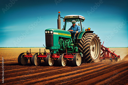 Moderner Traktor in Aktion  Effiziente Landwirtschaft auf dem Feld - Generative Ai