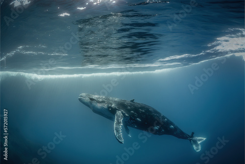 ilustración de una ballena bajo el agua. Generative AI