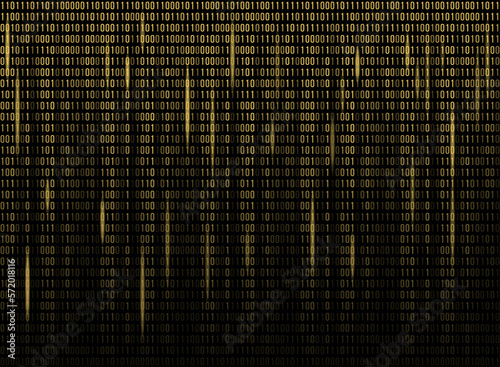 Binary code background. Yellow program code in matrix style