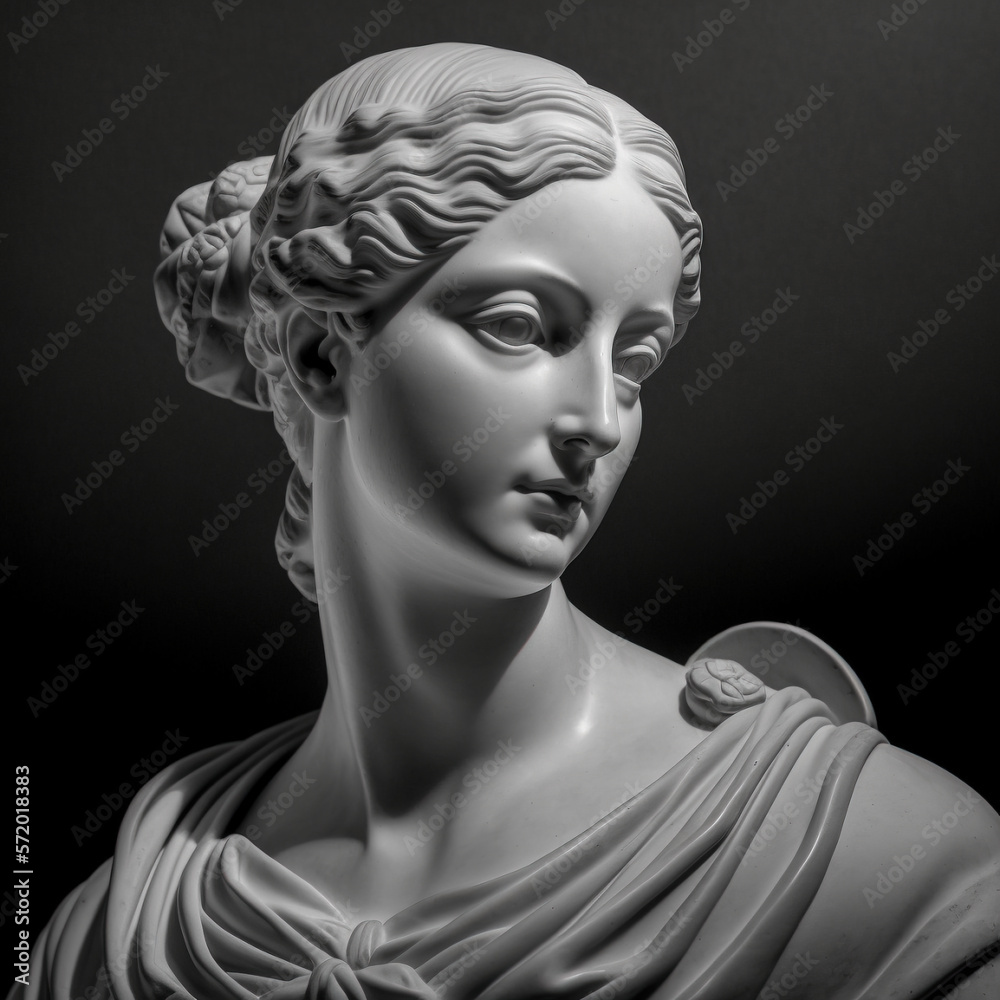 Ancient statue woman head. Plaster sculpture lady face - AI generative