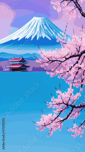 Japanese cherry-sakura on a background of Mount Fuji