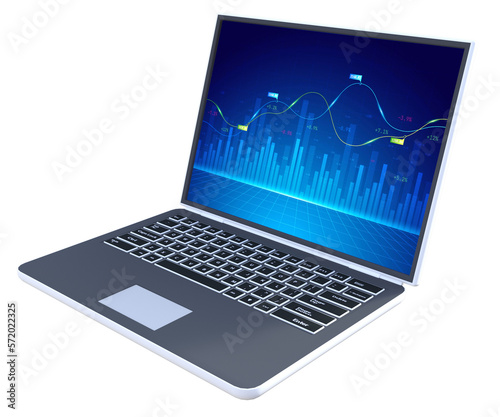 Business growing . Businessman hand typing notebook (Laptop) with virtual increasing technical graph and up arrow for trader analysis. Stock, Cryptocurrency chart trader, trading, investment © maximilian