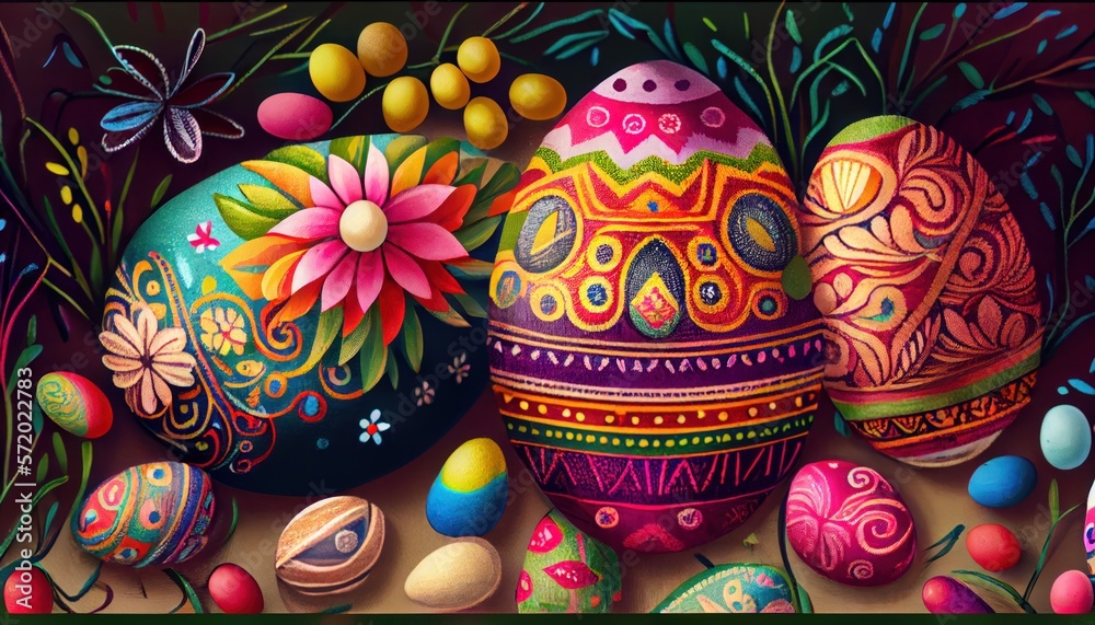 Easter eggs in Boho style. Happy easter. generative ai