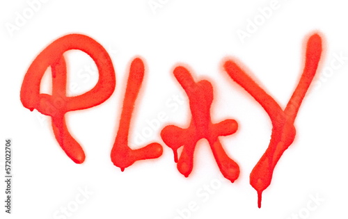 Red spray stain word play, painted graffiti isolated on white, clipping