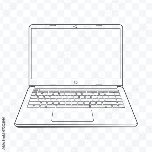 Outline vector illustration for laptop. Isolated on transparent background, professional laptop line art.