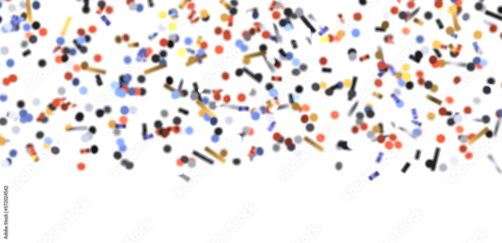 Multicolor confetti abstract background with a lot of falling pieces, isolated on a white background. Festive decorative tinsel element for design