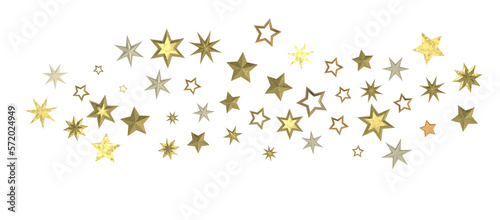 Banner with golden decoration. Festive border with falling glitter dust and stars. © vegefox.com
