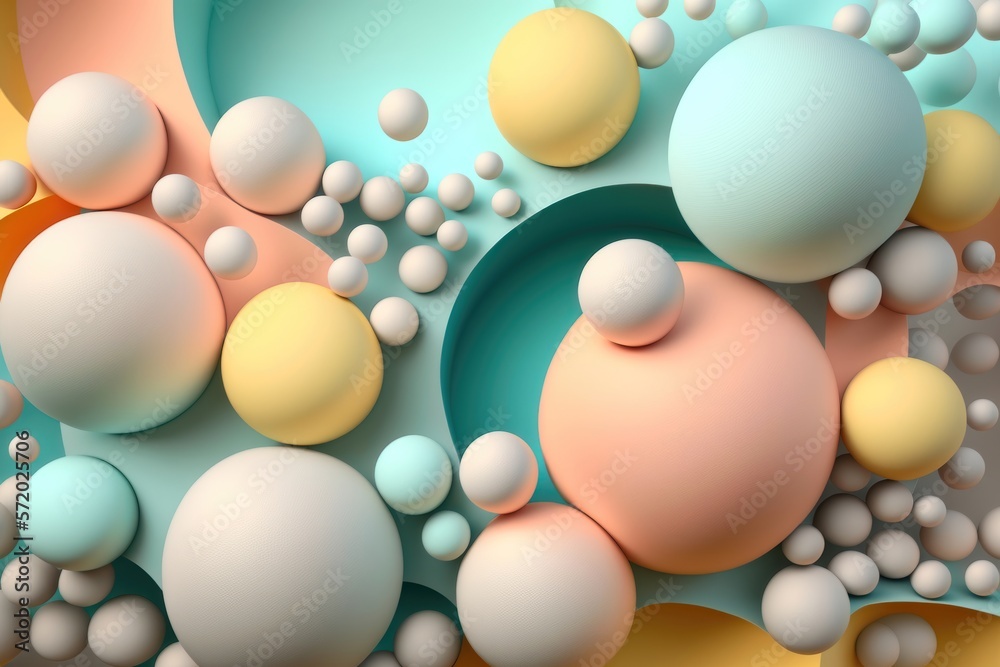 Illustration of an abstract geometry of balls in pastel colors. AI generation