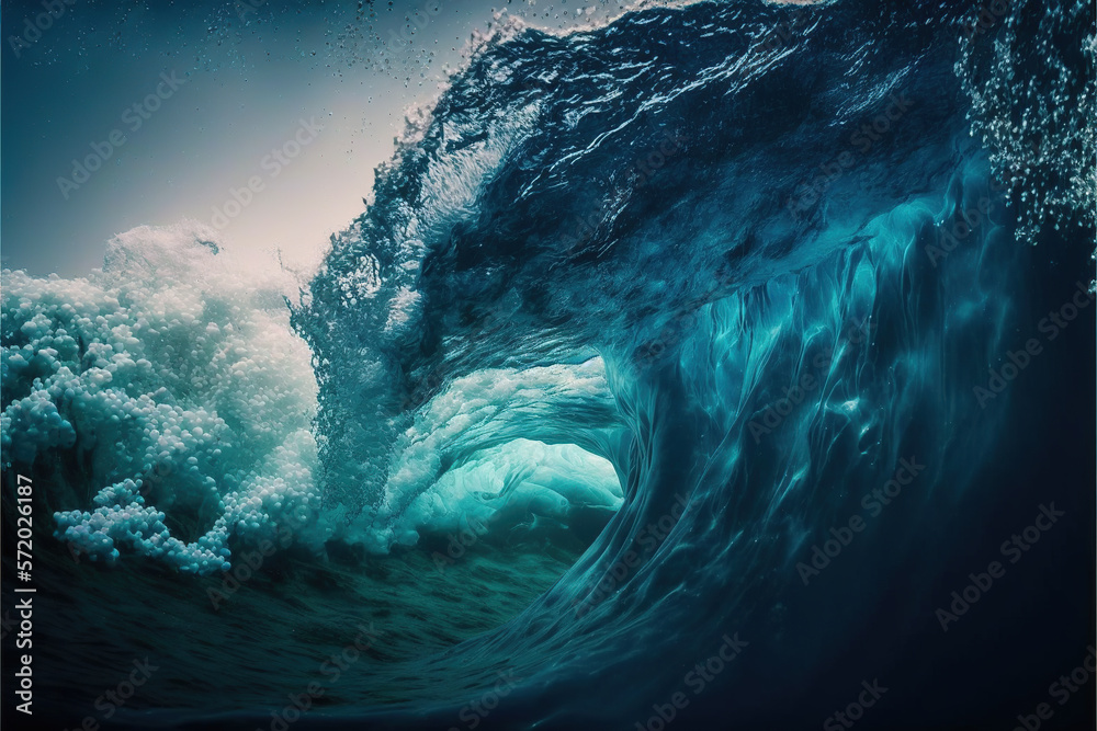 Ilustración del interior de una ola gigante.  Generative AI