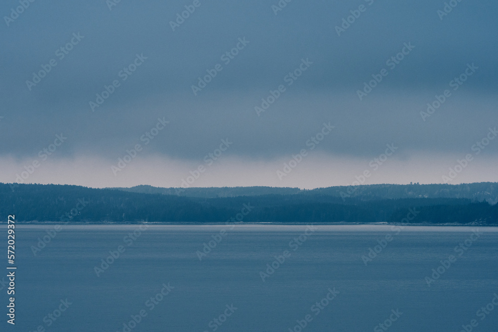 Winter by Lake Mjøsa and Stange of Hedemarken, Innlandet County, Norway.