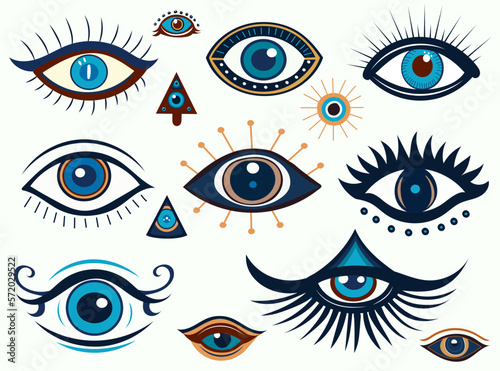 set of eyes for clairvoyance on a white background, vector