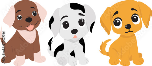 puppies cartoons with big eyes on a white background, vector