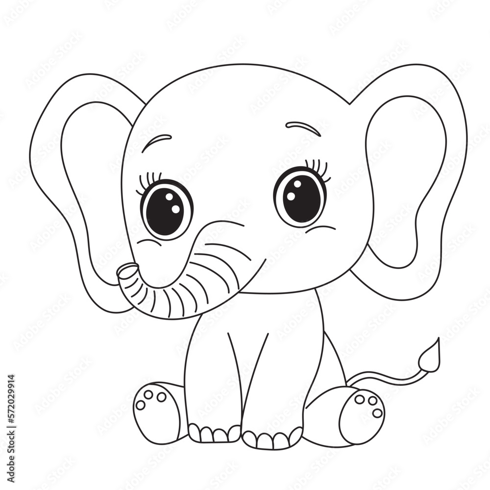 Naklejka premium baby elephant character coloring book isolated, vector