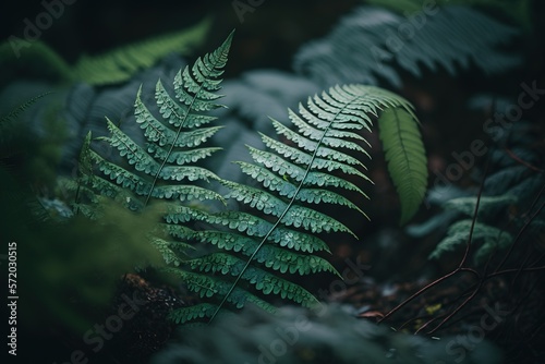 Close up of green ferns in a forest.  Generative AI photo