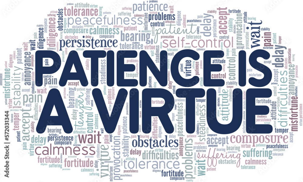 Patience is a Virtue word cloud conceptual design isolated on white background.