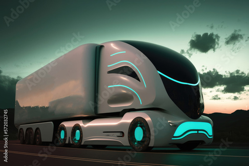 Future of autonomus cargo transportation, modern AV cargo truck, Generative AI  photo