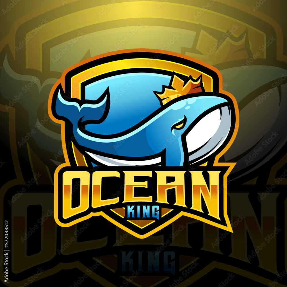 Whale royal king mascot logo design vector with modern illustration concept style for badge, emblem and tshirt printing. logo illustration for sport, gamer, streamer and esport team.