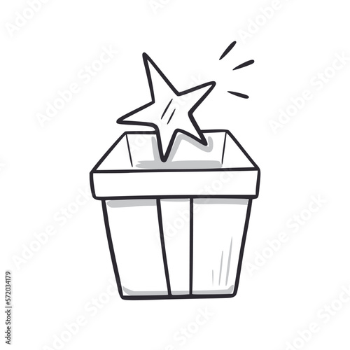 Reward bonus gift box doodle icon. Bonus prize open box hand drawn sketch style icon. Loyalty program, gift point doodle drawn concept. Vector illustration.