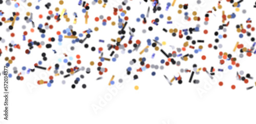 Multicolor confetti abstract background with a lot of falling pieces, isolated on a white background. Festive decorative tinsel element for design