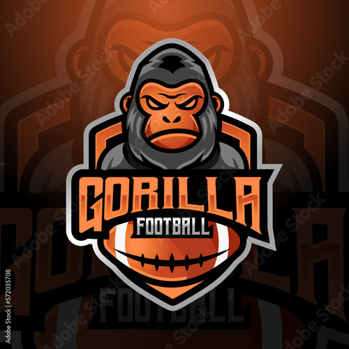 Gorilla mascot american football and rugby team logo design vector with modern illustration concept style for badge, emblem and tshirt printing. logo illustration for sport, league